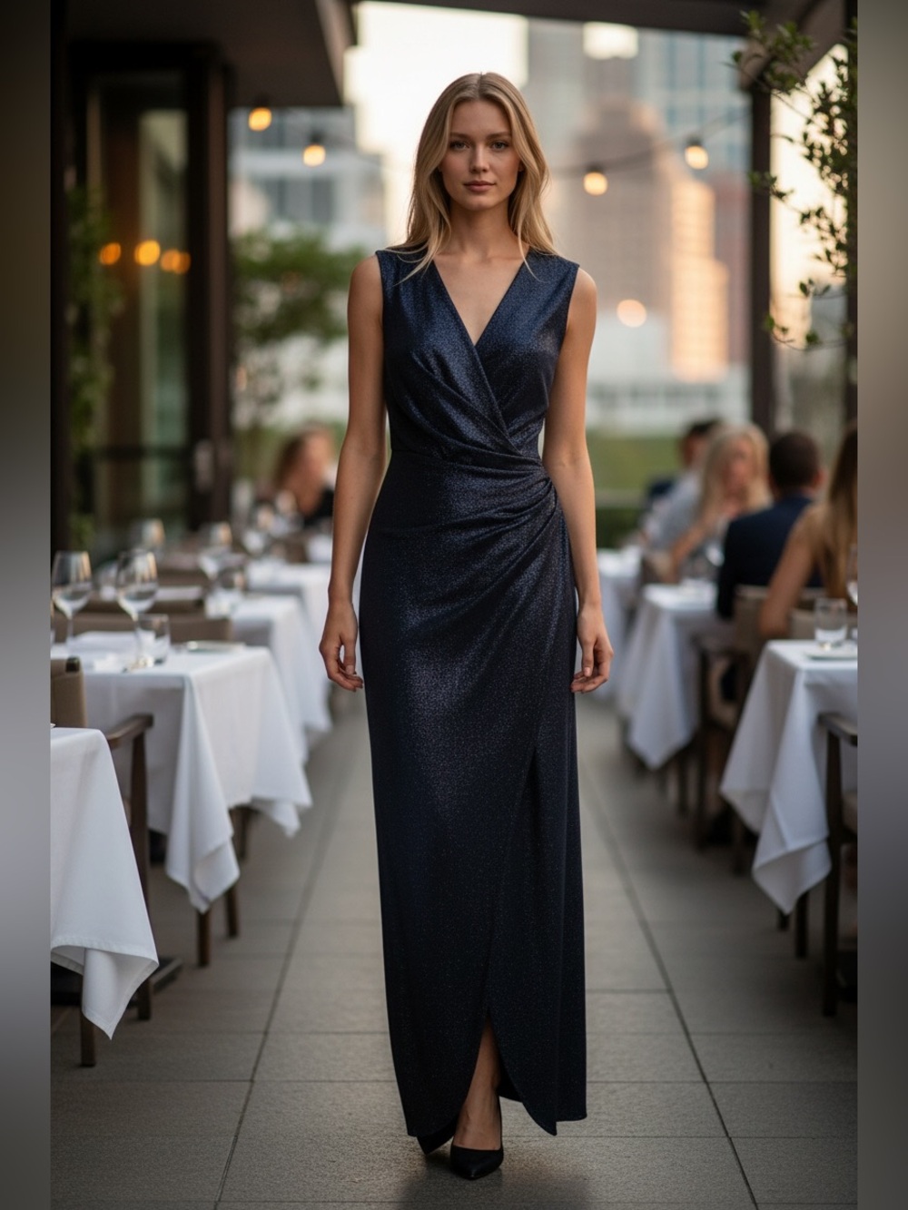 Talbot Runhof New Sleeveless V Neck Glittery Gown Size 6 / 36